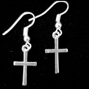 Minimalist  Cross Sterling Silver Hook Earrings